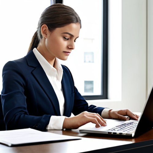 Home 17 A professional individual, fully clothed in modest business attire, meticulously reviewing business documents and working on a laptop at a clean, well-lit modern office desk. A single, elegantly packaged natural soap bar is subtly placed in the background, hinting at the business. The scene conveys focus and diligence. Professional photography, perfect anatomy, correct proportions, natural pose, well-formed hands, proper finger count, natural body proportions, safe for work, appropriate content, professional, high quality.