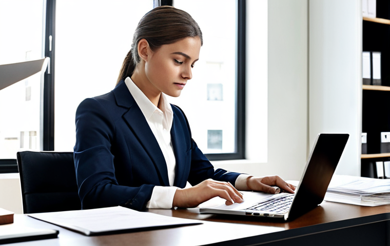 A professional individual, fully clothed in modest business attire, meticulously reviewing business documents and working on a laptop at a clean, well-lit modern office desk. A single, elegantly packaged natural soap bar is subtly placed in the background, hinting at the business. The scene conveys focus and diligence. Professional photography, perfect anatomy, correct proportions, natural pose, well-formed hands, proper finger count, natural body proportions, safe for work, appropriate content, professional, high quality.